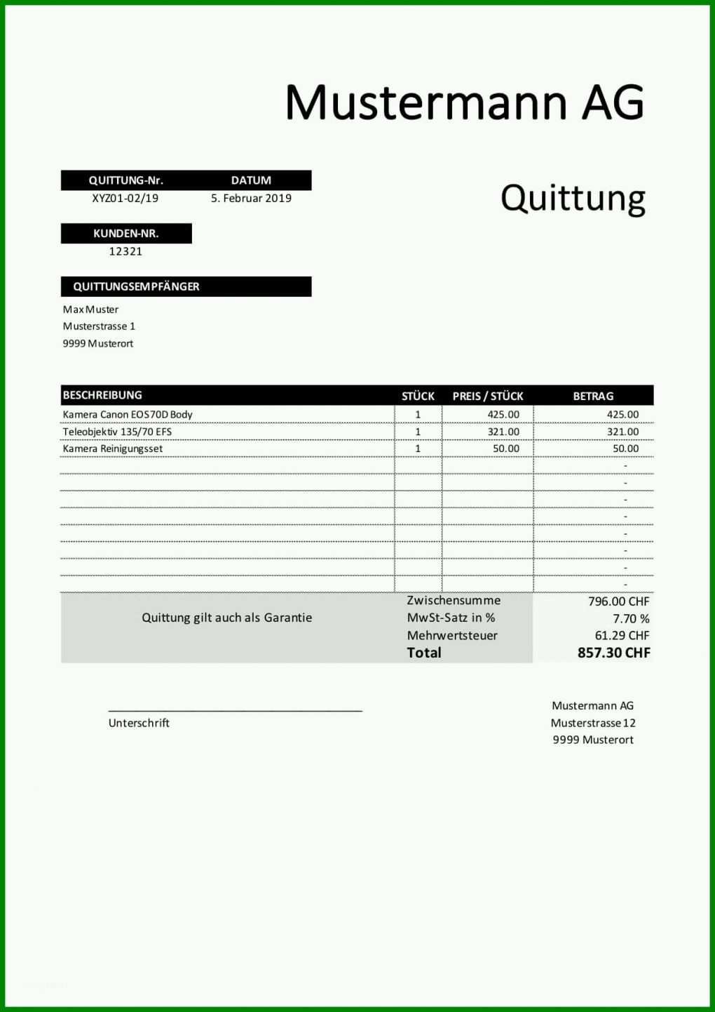 Tolle Quittung Vorlage Excel 1240x1753