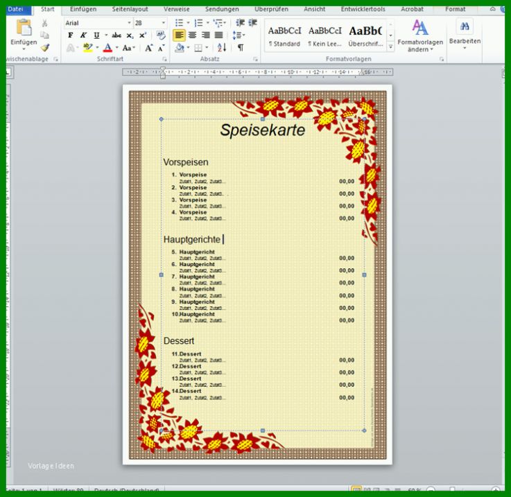 Neue Version Speisekarte Vorlage Word 750x730