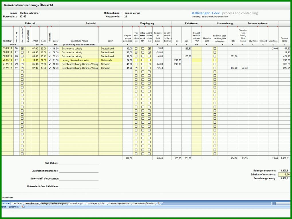 Einzahl Excel Vorlage Reisekosten 1650x1238