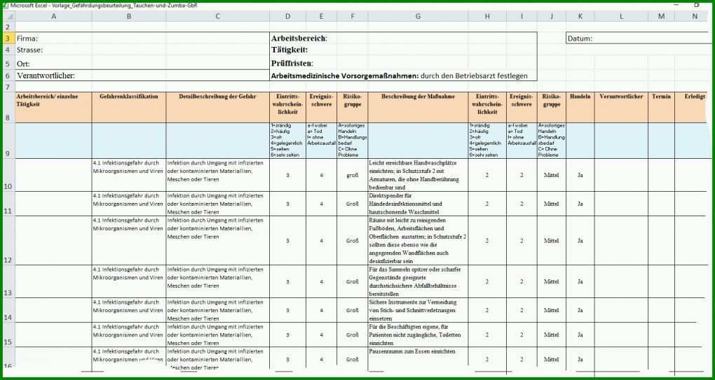 Ausgezeichnet Gefährdungsbeurteilung Vorlage Excel 1569x835