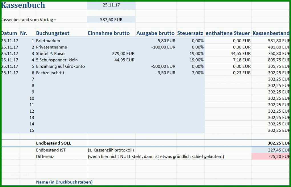 Unvergesslich Kassenzählprotokoll Vorlage 1090x701