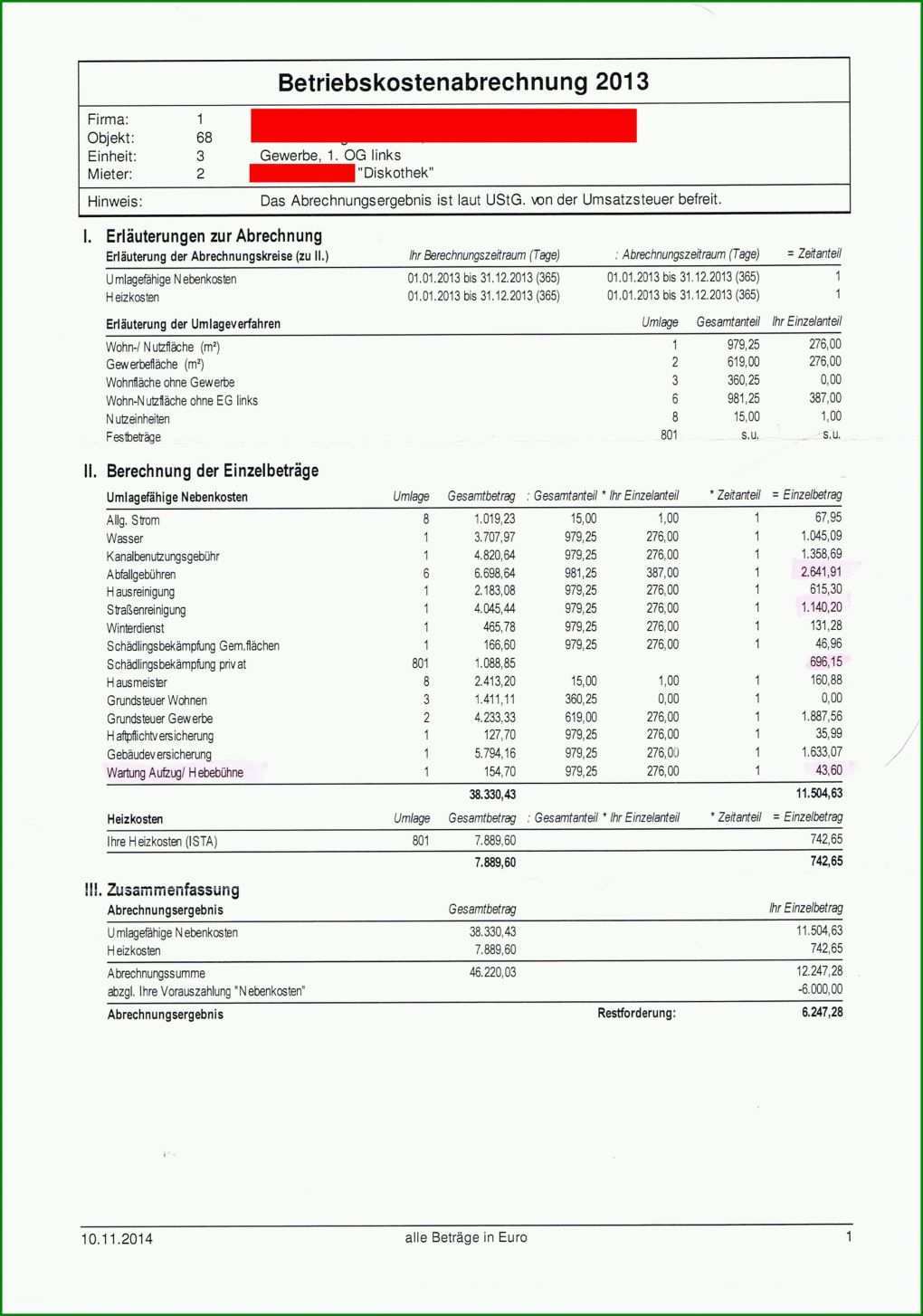 Hervorragen Nebenkostenabrechnung Vermieter Vorlage 2409x3435