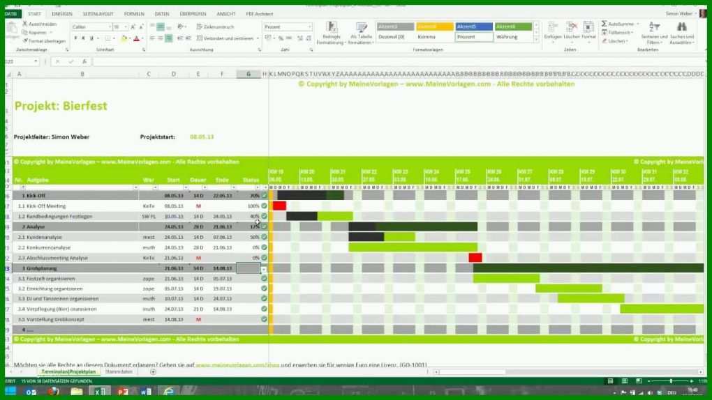 Hervorragend Projektplan Vorlage Excel 1280x720