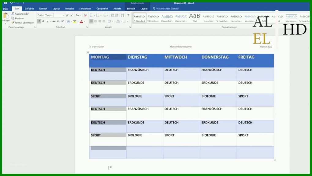 Angepasst Wochenplan Vorlage Word 1280x720