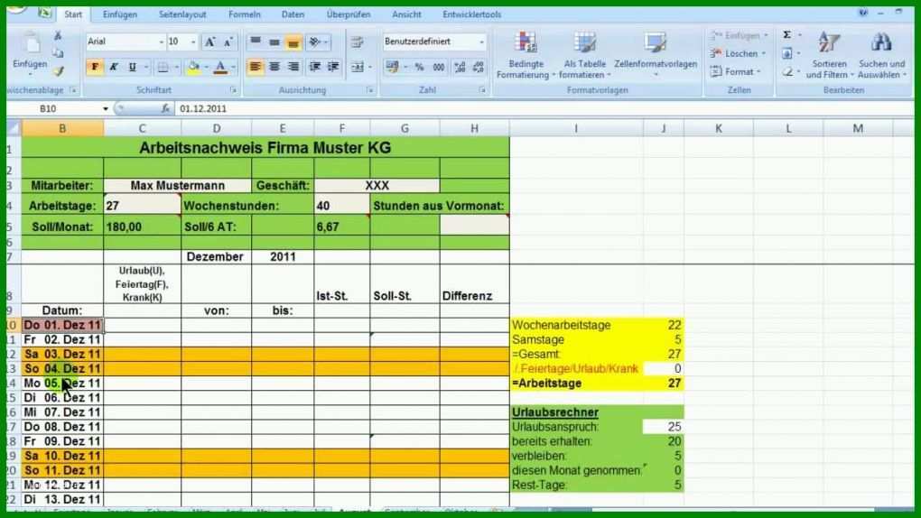 Einzigartig Excel Zeiterfassung Vorlage 1280x720