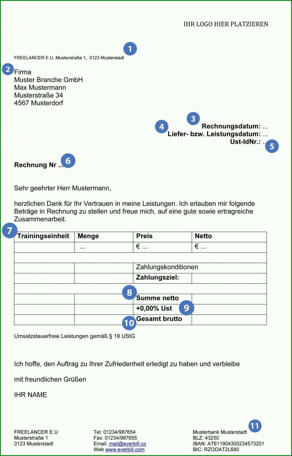 Unvergesslich Privat Rechnung Vorlage 2172x3388