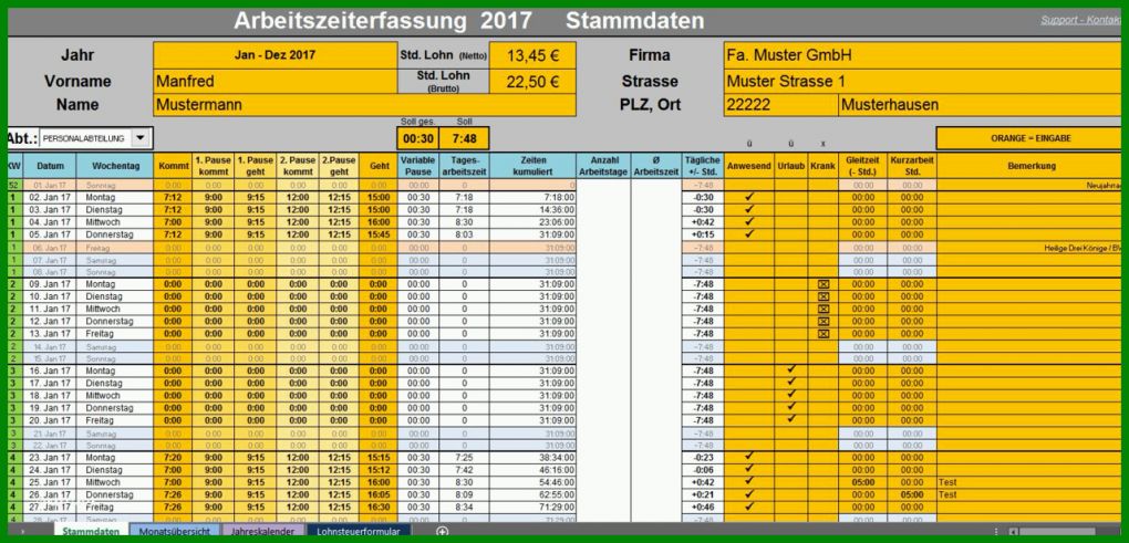 Faszinieren Excel Arbeitszeit Vorlage 1280x616