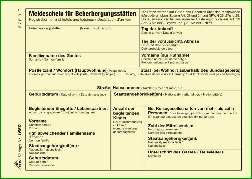 Unvergesslich Vorlage Meldeschein Für Beherbergungsstätten 1692x1200