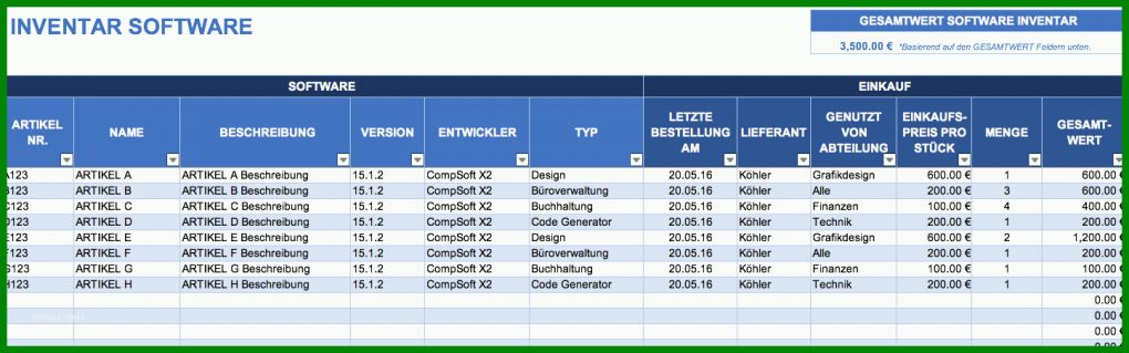 Fantastisch Inventarliste Vorlage 1445x452