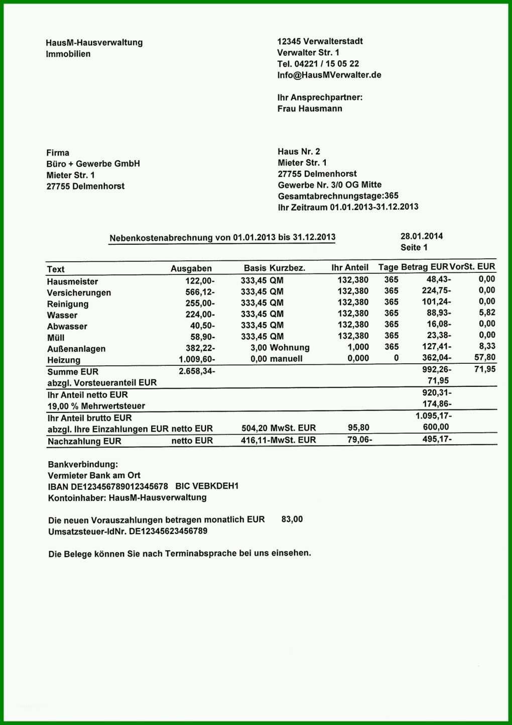 Empfohlen Excel Vorlage Nebenkosten Kostenlos 1240x1754