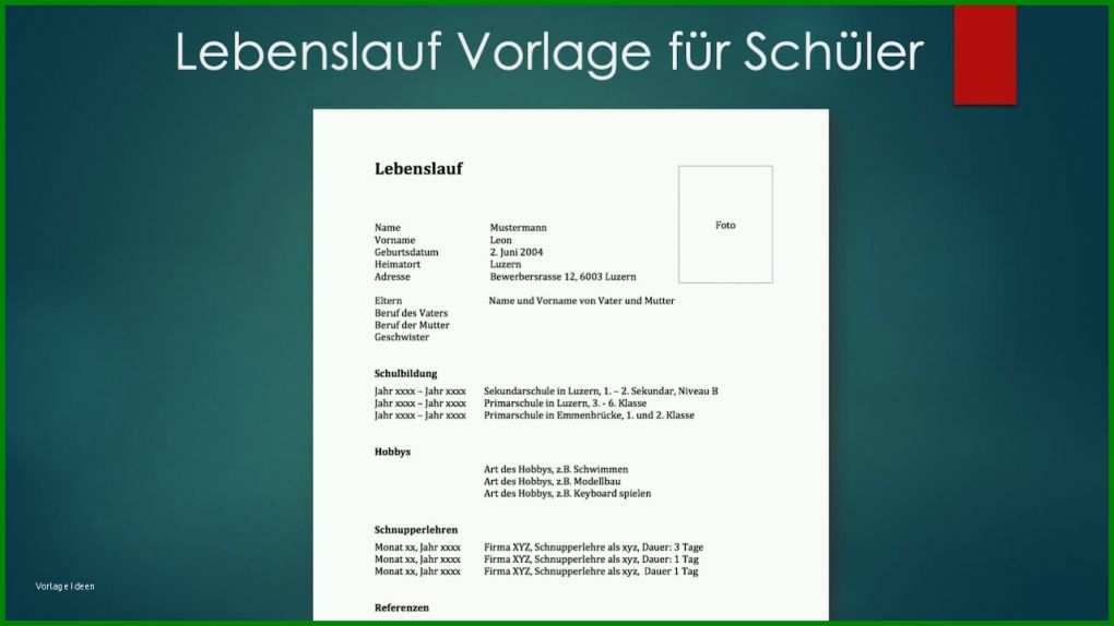 Angepasst Lebenslauf Vorlage Word Schüler 1280x720