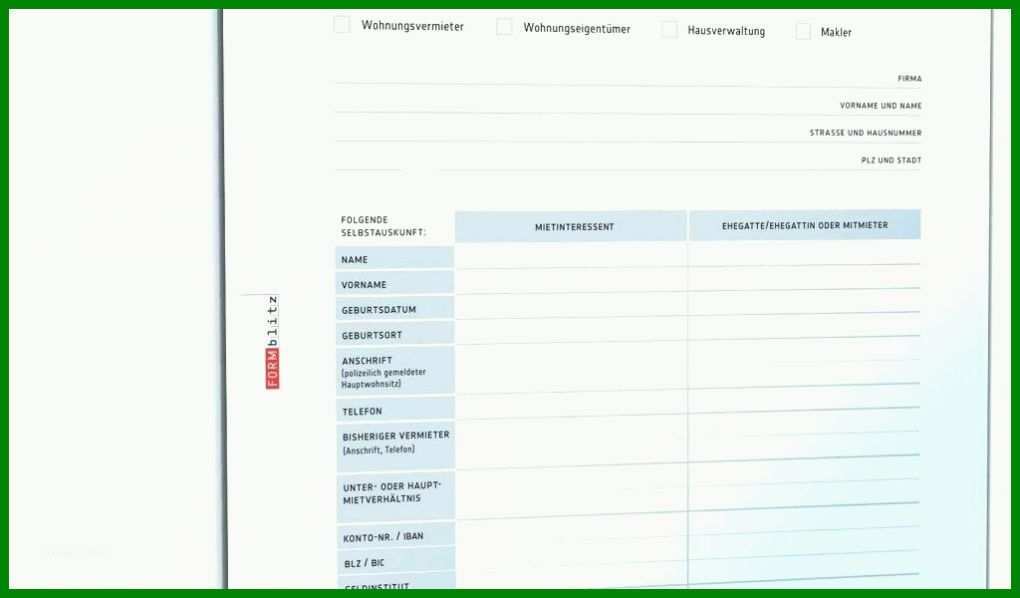 Sensationell Selbstauskunft Mieter Vorlage 1024x600