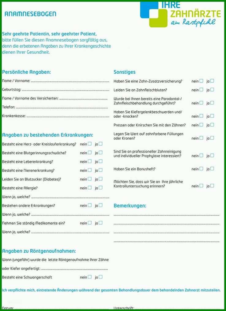 Staffelung Anamnesebogen Zahnarzt Vorlage Englisch ...