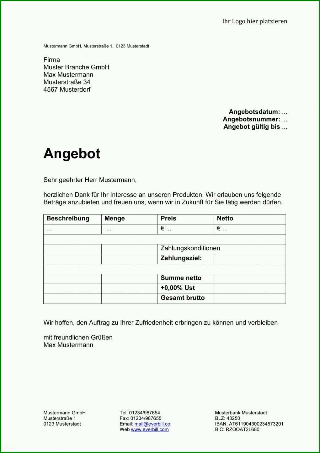 Hervorragend Angebot Vorlage Kostenlos 2480x3508