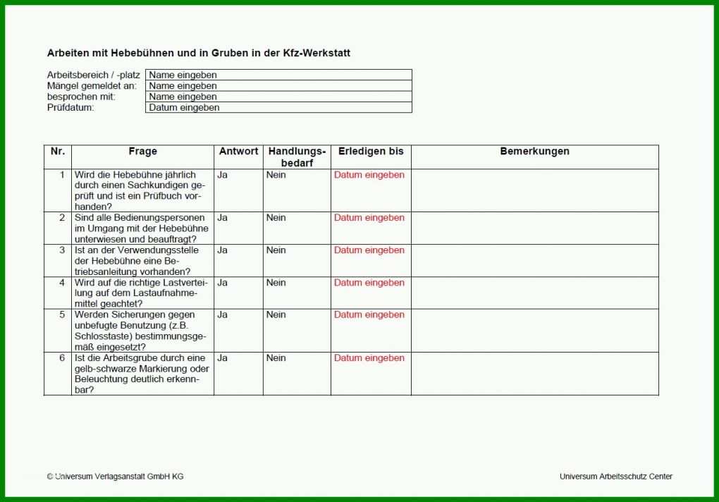 Ausnahmsweise Fahrzeug Checkliste Vorlage 1261x880