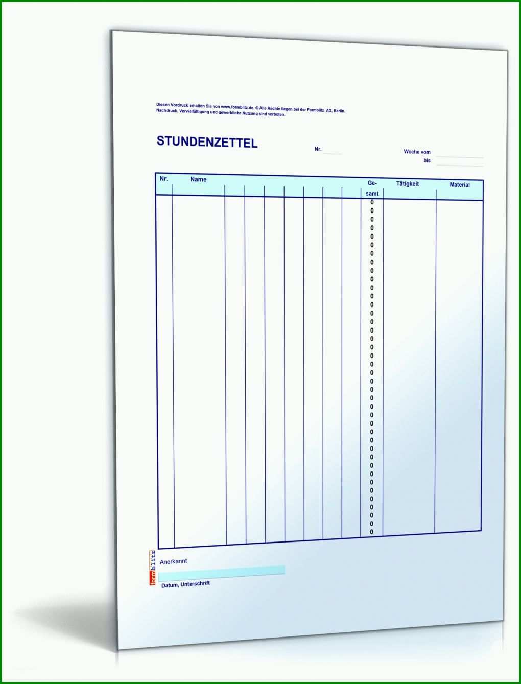 Erschwinglich Stundenzettel Nachweis Vorlage 1600x2100