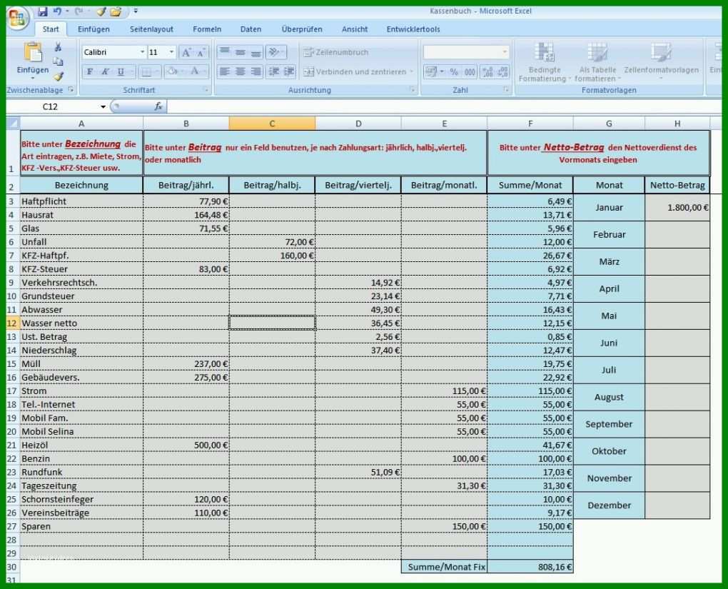 Faszinierend Vorlage Haushaltsbuch Excel 1075x870