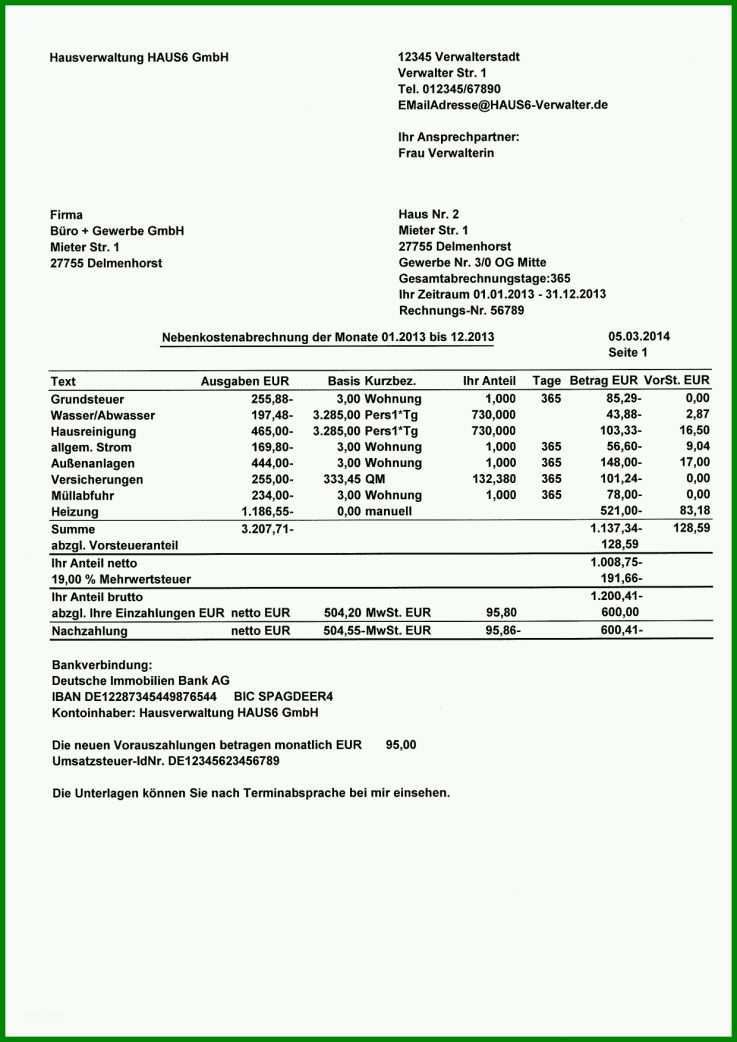 Ideal Nebenkostenabrechnung Muster Kostenlos Excel 763376