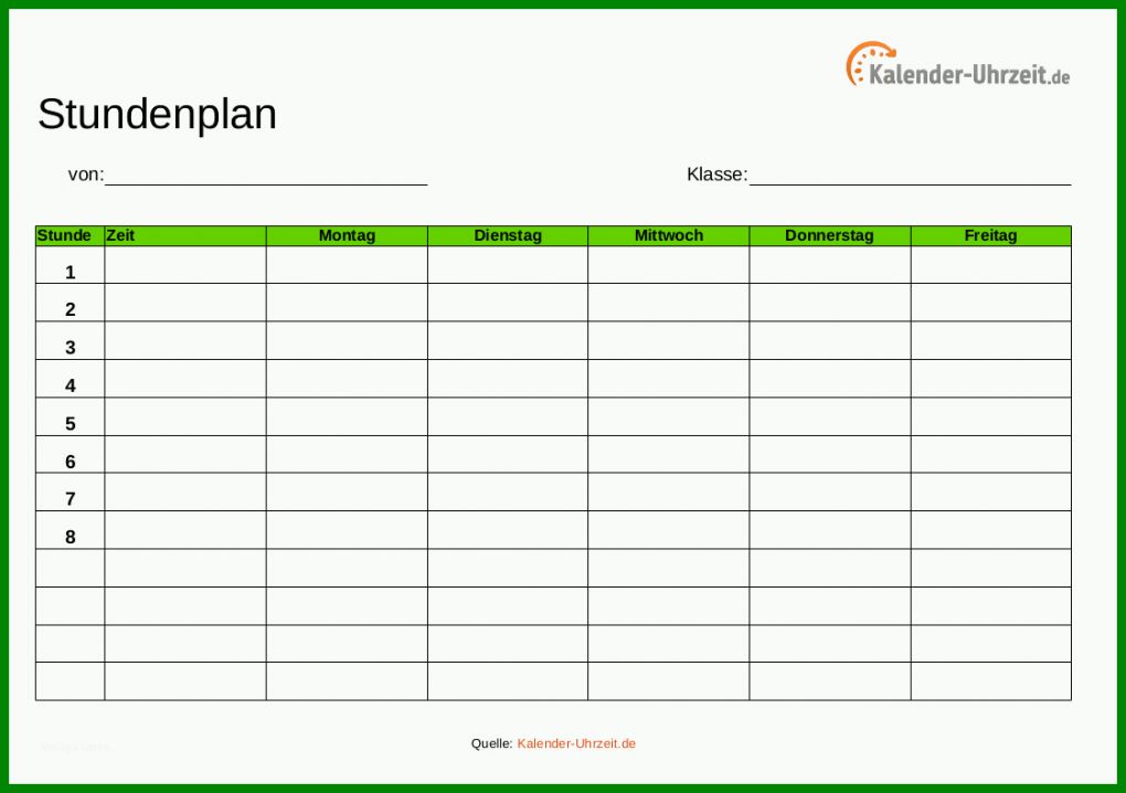 Größte Stundenplan Vorlage Mit Uhrzeit 1123x791