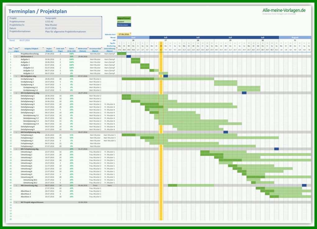 Sensationell Vorlage Projektplan Excel 1103x796