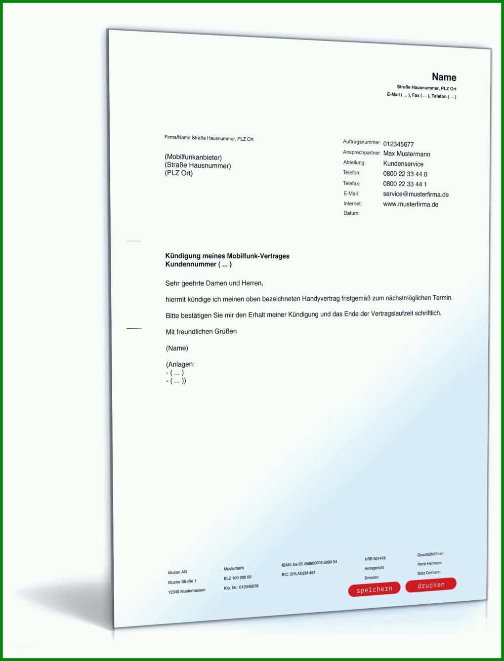 Atemberaubend 1&amp;1 Kündigung Vorlage Pdf 1600x2100