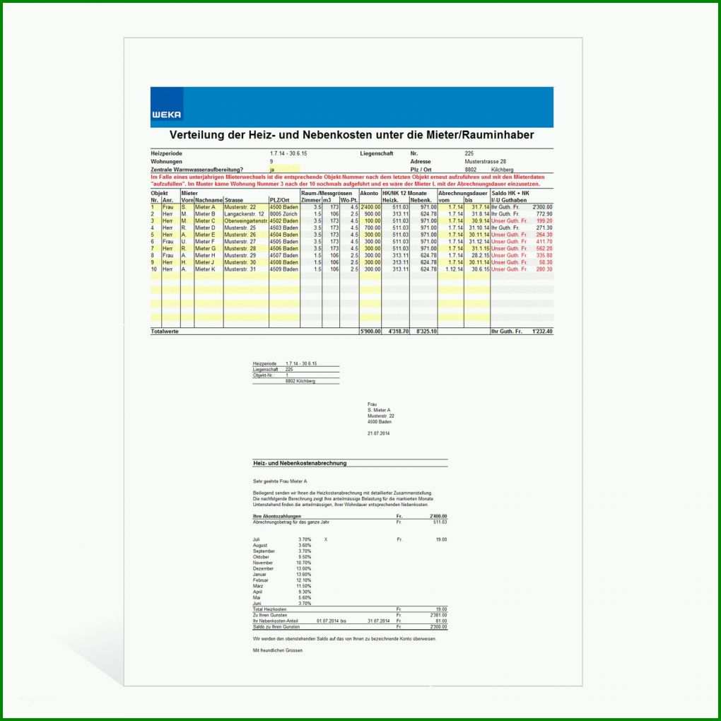 Phänomenal Heizkostenabrechnung Vorlage Excel 1500x1500