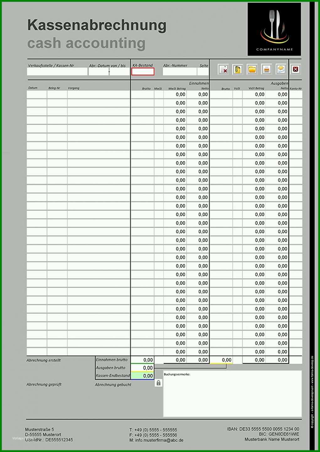 Wunderschönen Kassenabrechnung Vorlage 1061x1500