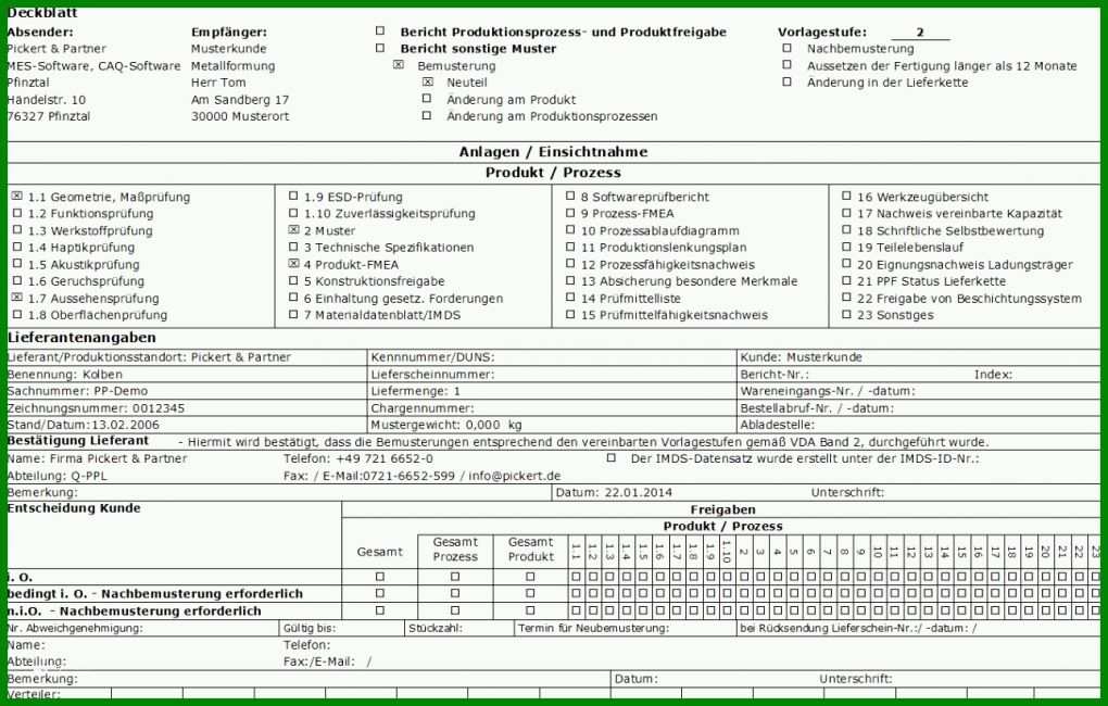 Staffelung Erstmusterprüfbericht Vorlage 1288x821