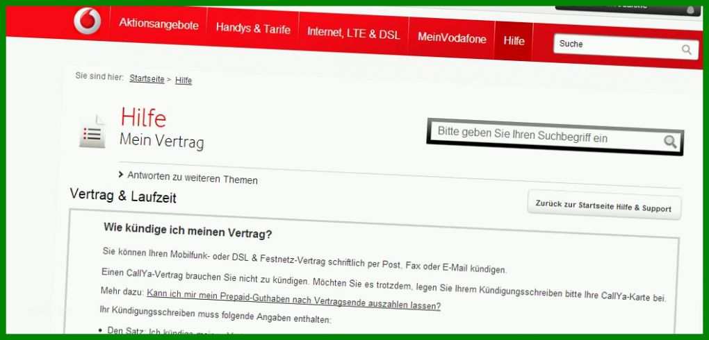 Staffelung Kündigung Internet Vodafone Vorlage 1056x507