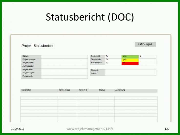 Ideal Statusbericht Projektmanagement Vorlage 800x600