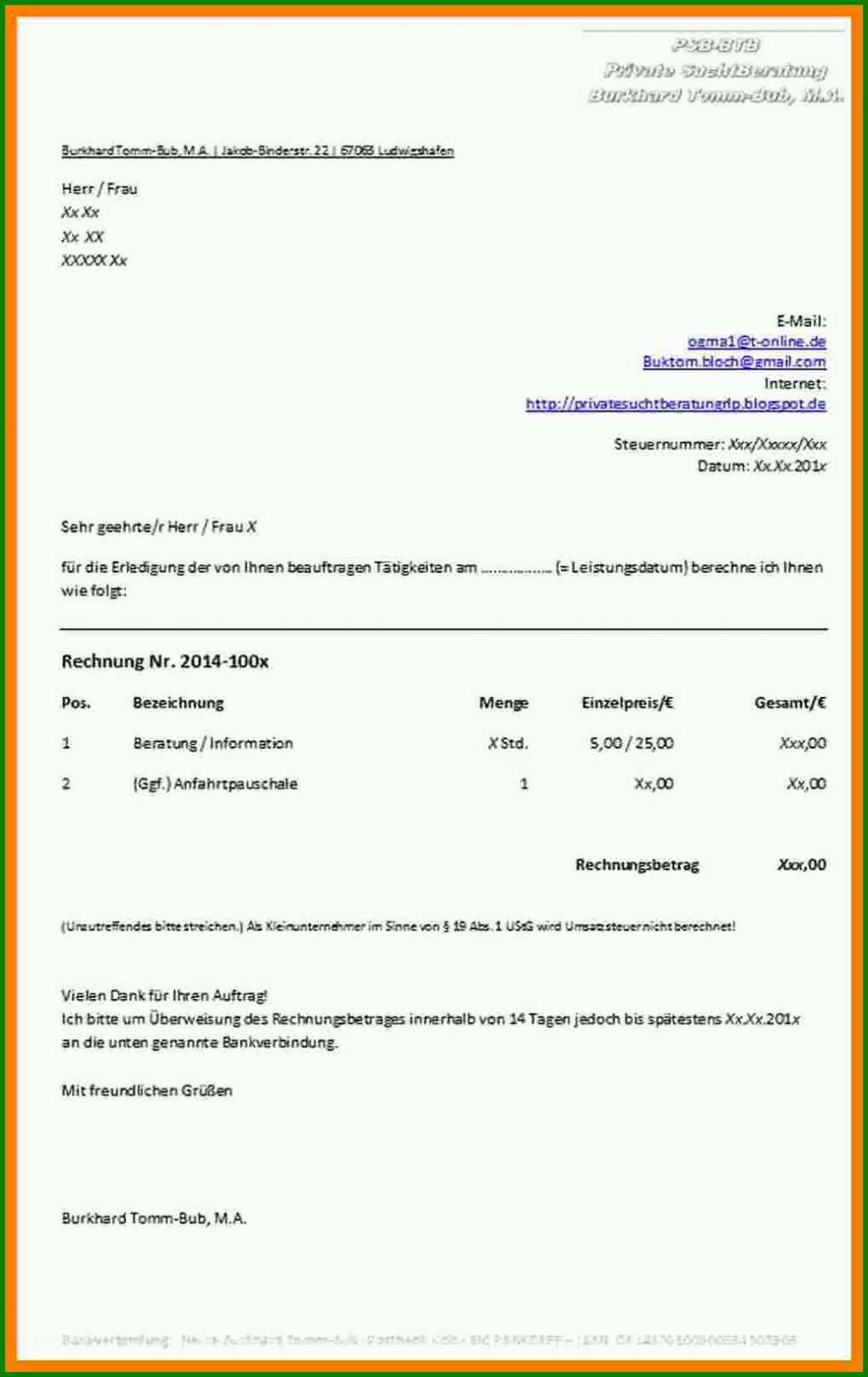 Größte Vorlage Rechnung Aufwandsentschädigung 1034x1640