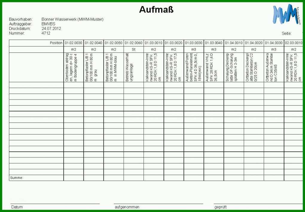 Ideal Aufmass Vorlagen Zum Ausdrucken 1251x872