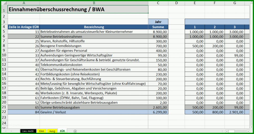 Moderne Einnahmenüberschussrechnung Vorlage Kleinunternehmer 1287x681