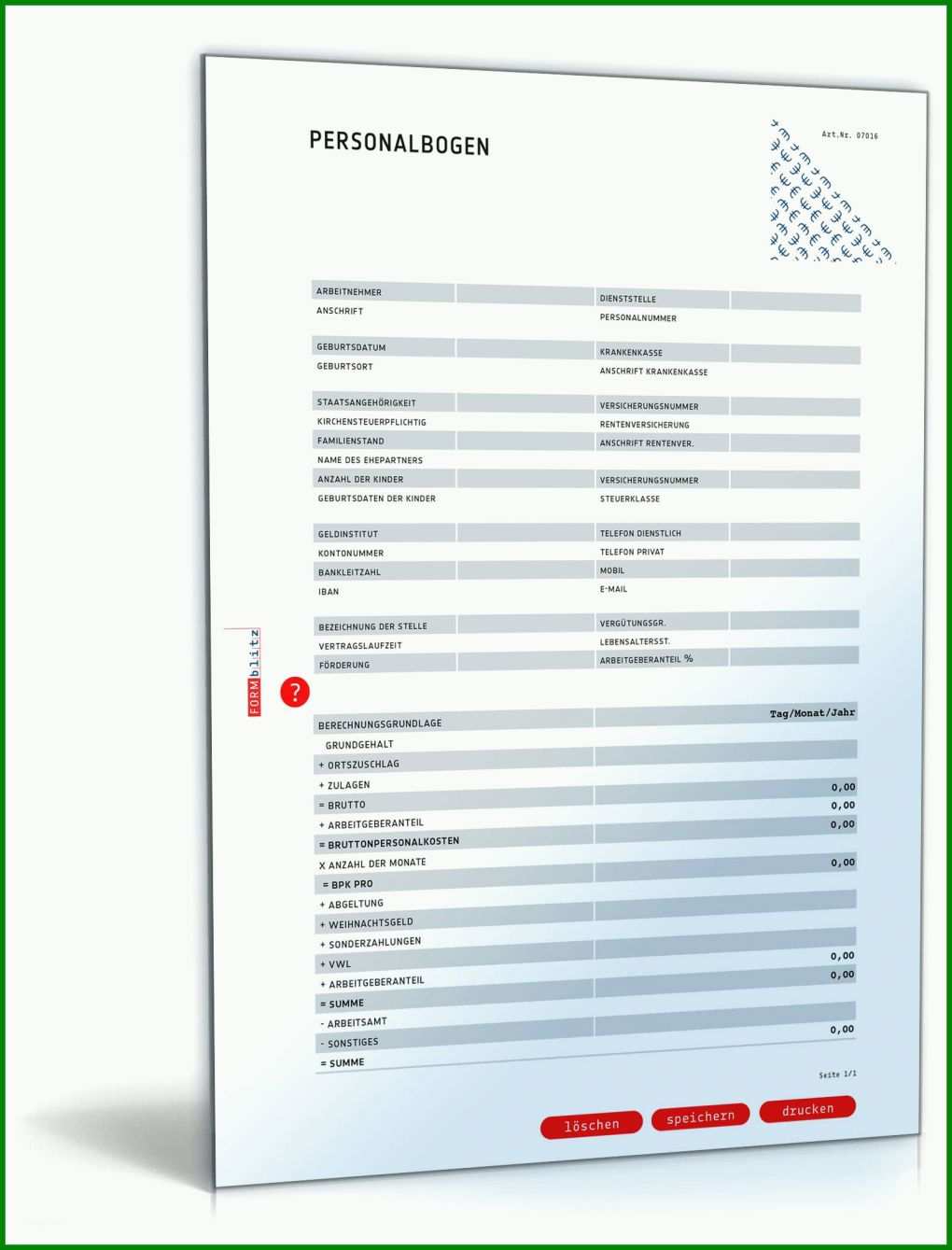 Unvergesslich Personaldatenblatt Vorlage Excel 1600x2100