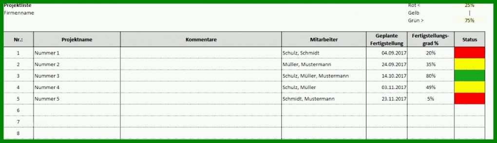 Bemerkenswert Projektliste Vorlage 1233x355