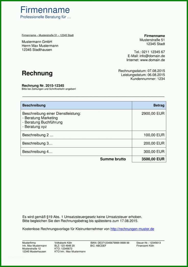 Ungewöhnlich Rechnung Kleinunternehmer Vorlage Word 900x1272