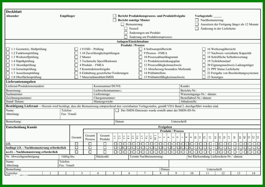 Empfohlen Erstmusterprüfbericht Vda Vorlage Download 1024x725