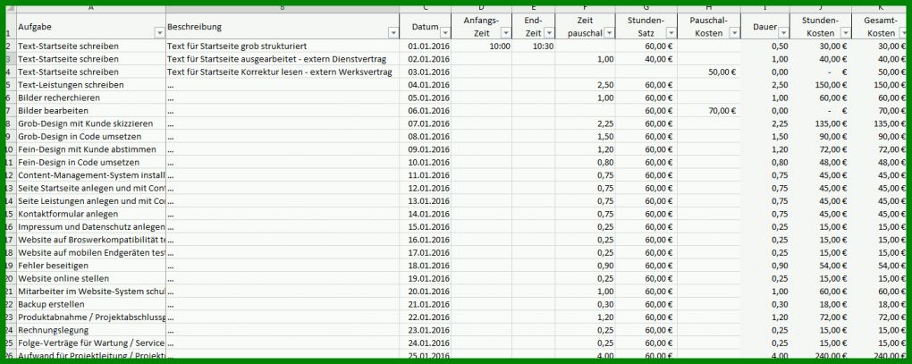 Ausnahmsweise Projektkalkulation Vorlage 1412x564