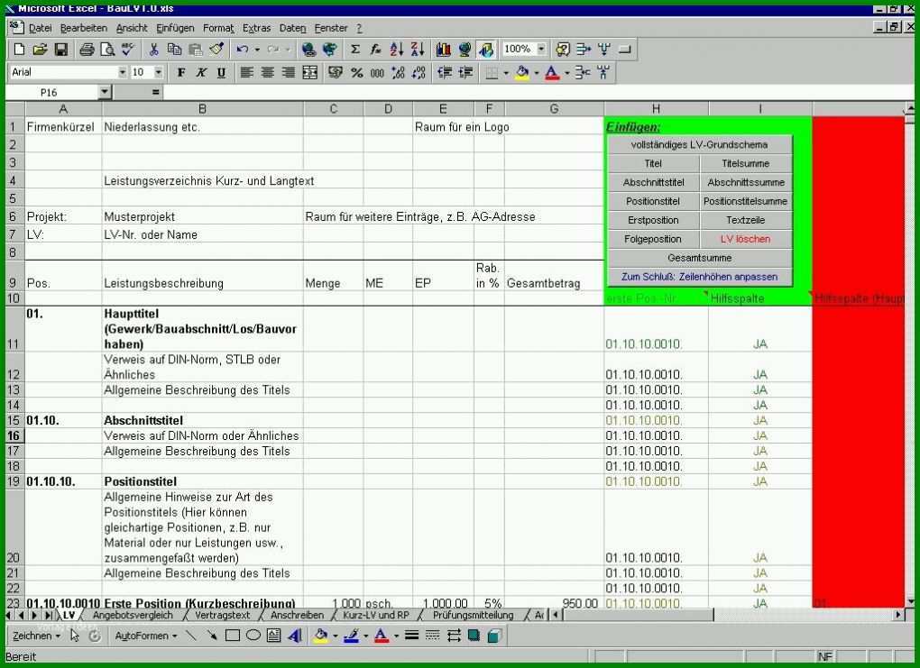 Exklusiv Vorlage Leistungsverzeichnis Excel 1024x744