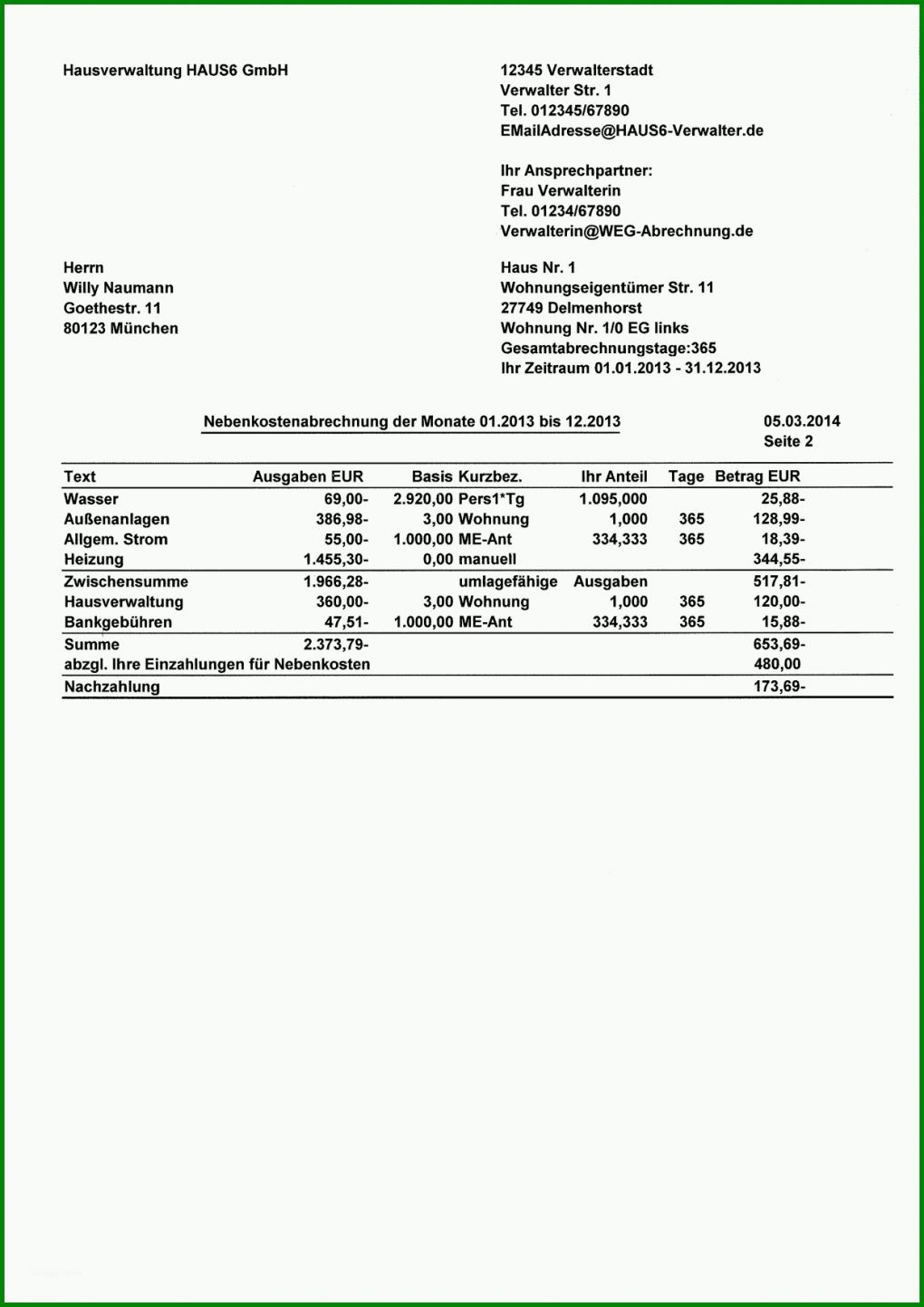 Ausnahmsweise Vorlage Nebenkostenabrechnung Für Mieter 1240x1754