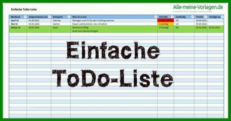 Großartig to Do Liste Excel Vorlage Freeware 762x400