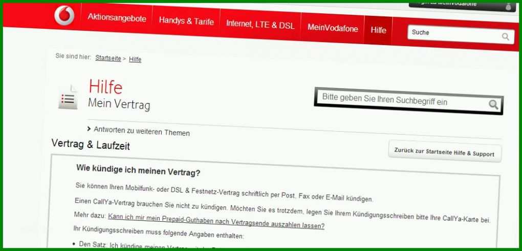 Unglaublich Vodafone Handy Kündigung Vorlage 1056x507