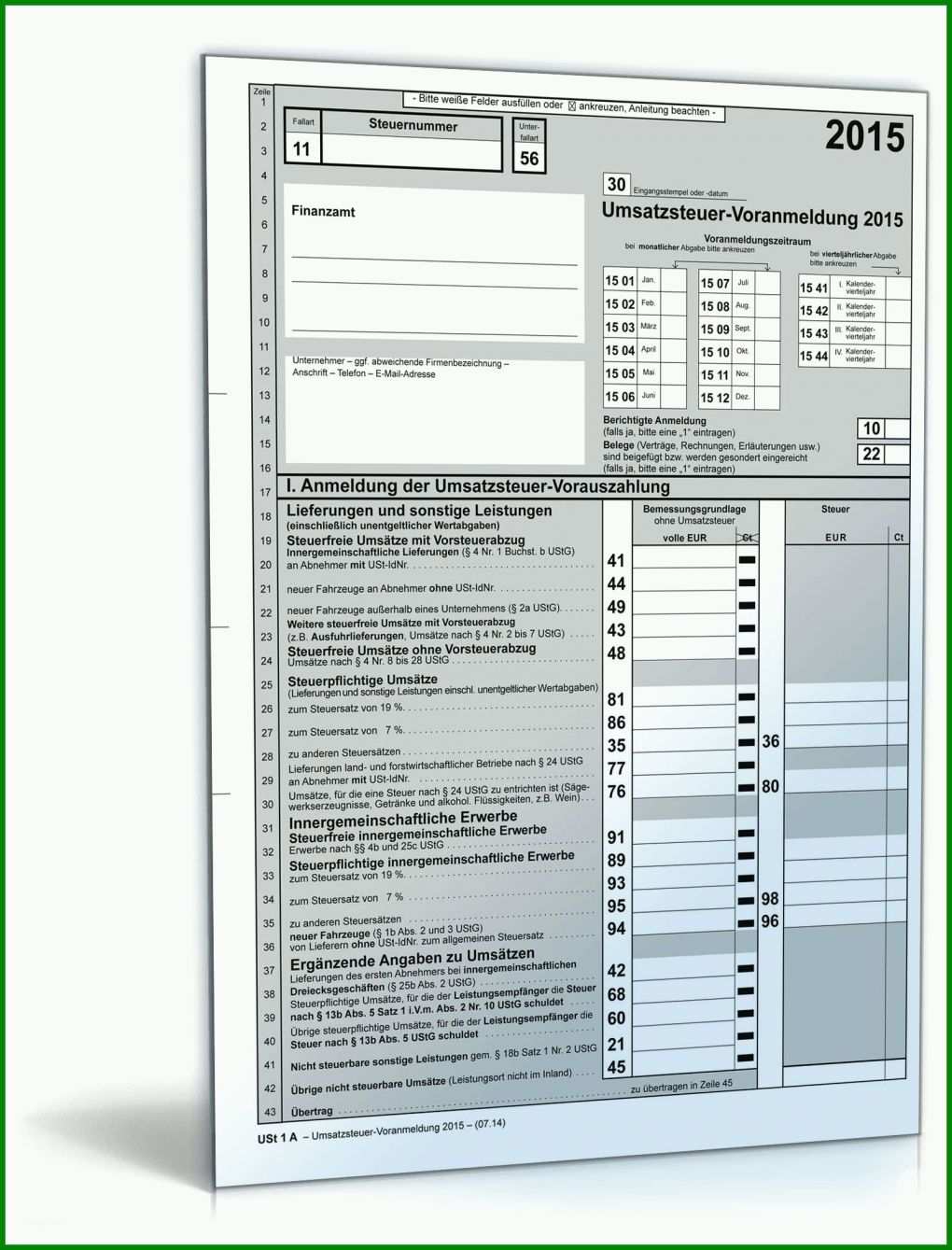 Sensationell Vorlage Umsatzsteuervoranmeldung 1600x2100
