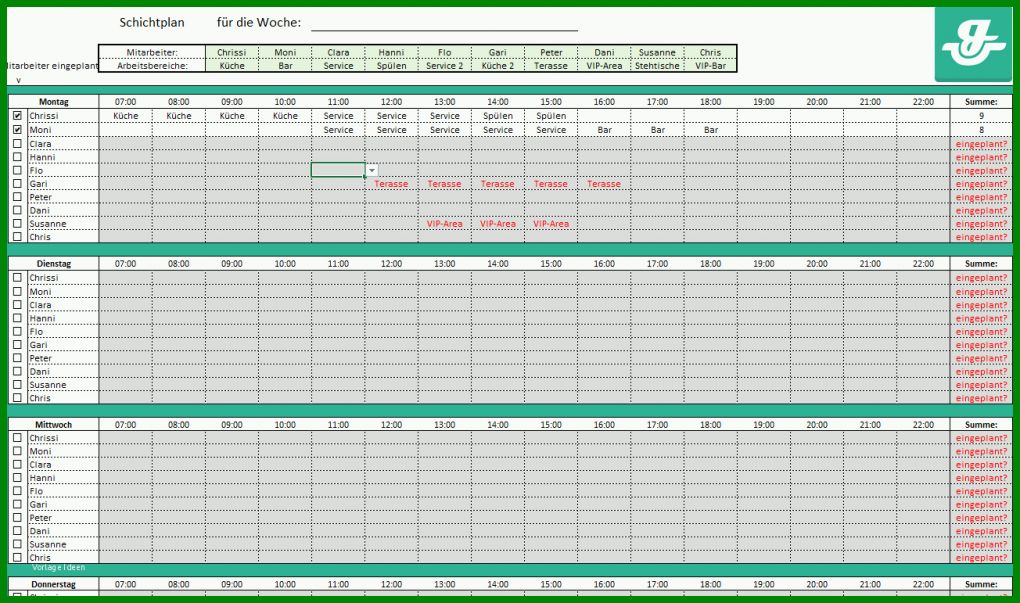 Unvergleichlich Dienstplan Vorlage Monatsplanung 1304x771