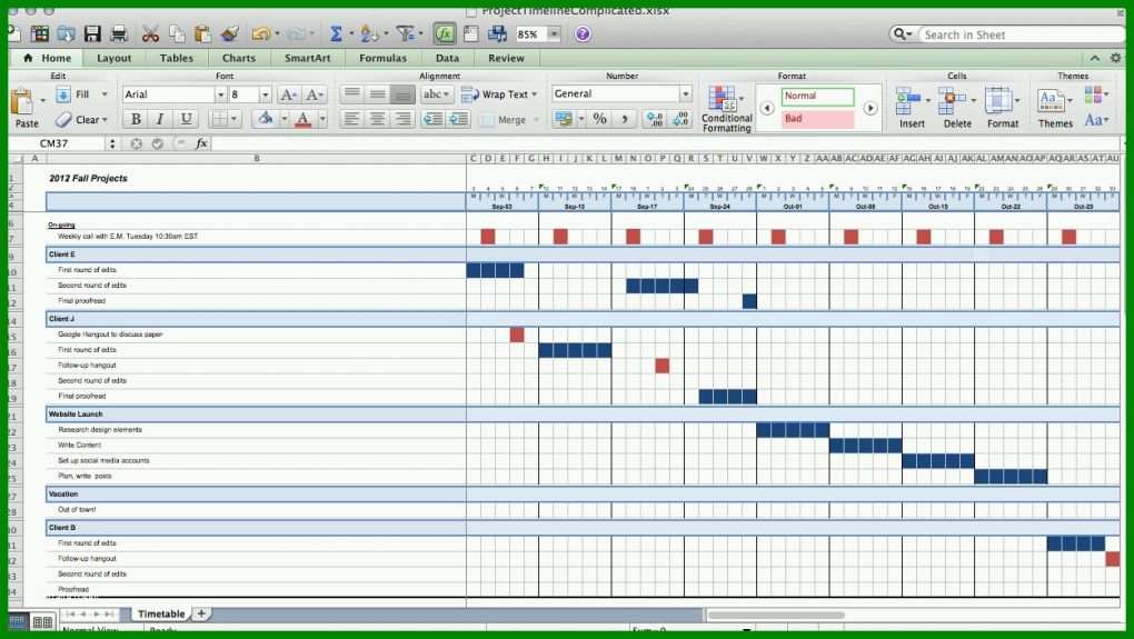 Original Excel Timeline Vorlage 1249x704