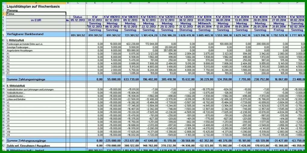 Erschwinglich Liquiditätsplanung Excel Vorlage 1280x639