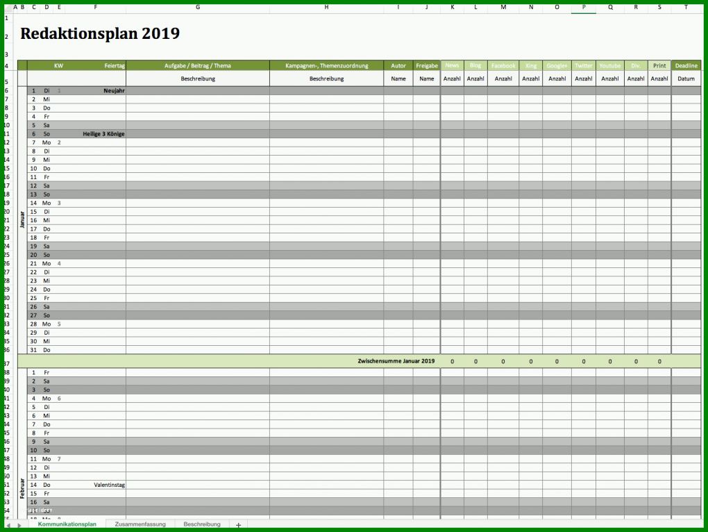 Allerbeste social Media Redaktionsplan 2019 Vorlage 1475x1108