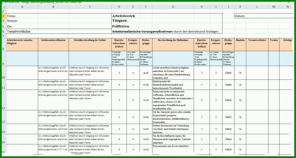 Fantastisch Vorlage Gefährdungsbeurteilung Excel 1569x835