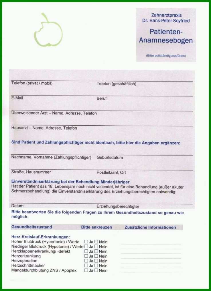 Faszinieren Anamnesebogen Zahnarzt Vorlage Englisch ...