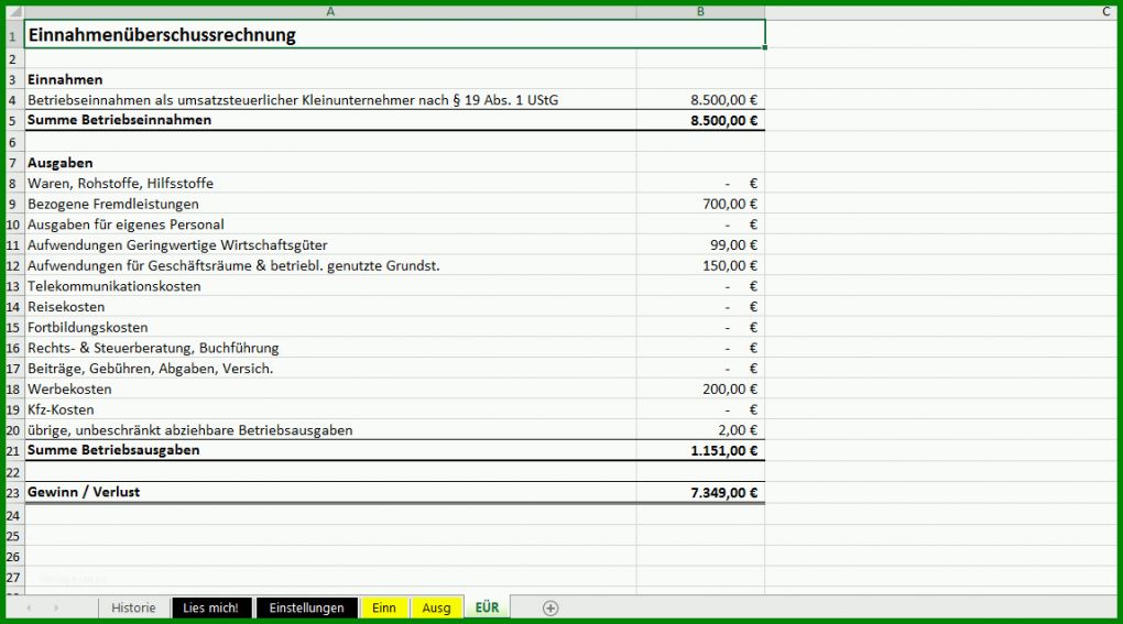 Toll formlose Gewinnermittlung Kleinunternehmer Vorlage 1146x637